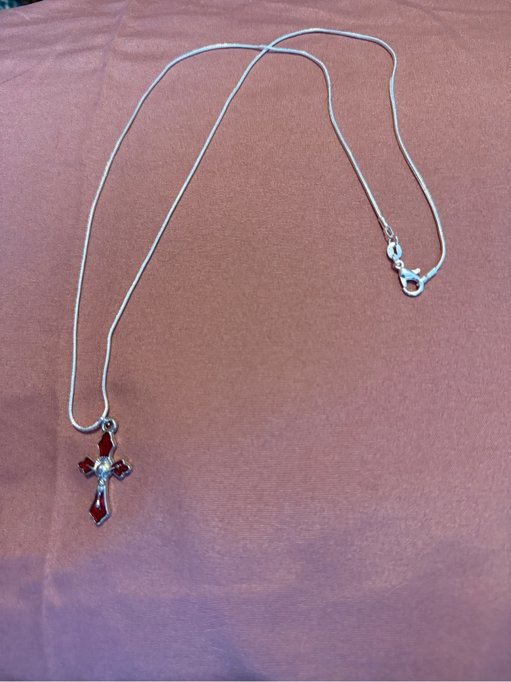 Sterling Silver 925 Red Cross Pendant Necklace - Women Jewelry